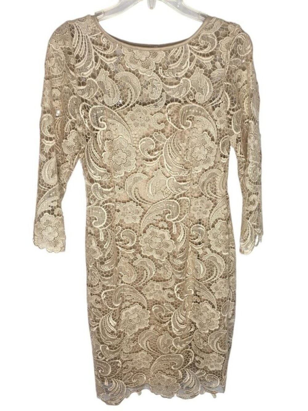 Fairy Adrianna Papell Dress Womens 4 Champagne Beige Lace Sheath Cocktail